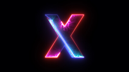 Glowing neon blue and purple alphabet "X" icon. Glowing alphabet X icon, glowing letter, Educational concept with neon letter