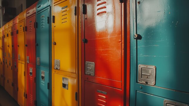 A row of colorful lockers. Back to school concept.