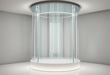 Glass rotunda podium for product presentation on a white background