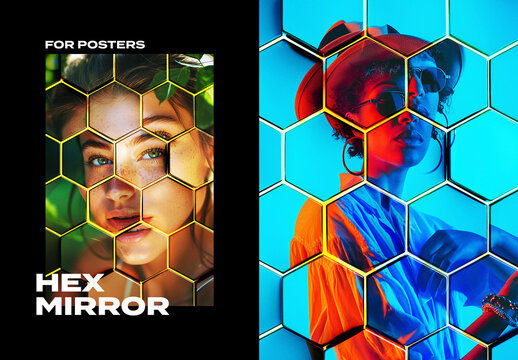 Hexagonal Poster Photo Effect Mockup With Generative AI