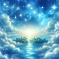 Summer blue sky and stars fantasy cloud background.
