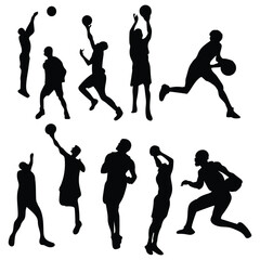 Obraz premium People play basketball vector silhouettes collection