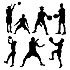 Set of silhouettes of basketball players