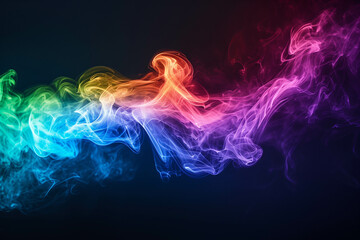 Fototapeta na wymiar Smoke hitting colorful lights on a black background. This causes rainbow-colored smoke to appear.