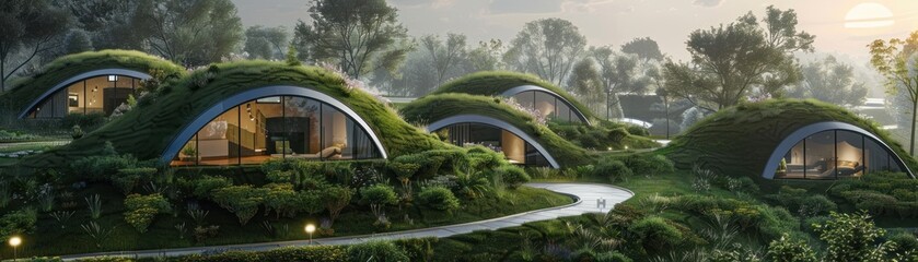 Fototapeta premium Green roofs top solar power village