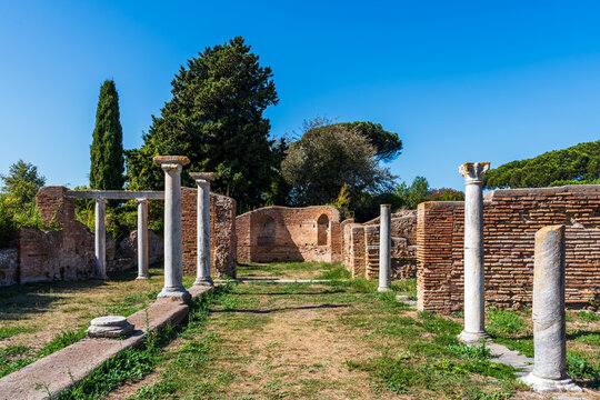 Street view  in ancient Ostia archaeological park in Italy
