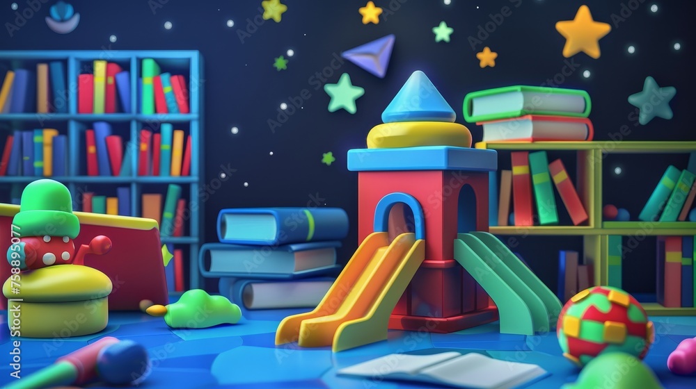 Poster conceptual design template with 3d rendered books on a dark background. abstract eduction banner on 