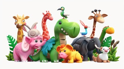 A collection of funny animals, drawn in 3D moderns. Included are a quookka, shark, turtle, parrot, giraffe, rabbit, zebra, elephant, stork, crocodile, kangaroo, and panda. The file is 5 MB and is of
