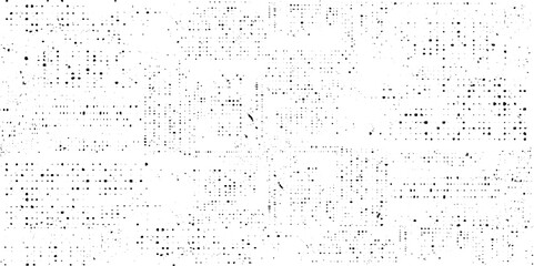 Halftone pixelated gradient background. Faded square particles texture. Dissolving grunge noise wallpaper. Black dots, speckles, pixels, specks wallpaper. Horizontal gritty vector.