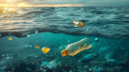 Pollution of the ocean by plastic - floating garbage - an environmental threat