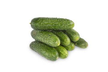 Fresh tasty and green cucumbers isolated on white background.