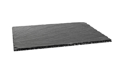 Empty slate black board, for serving food, isolated on white background.