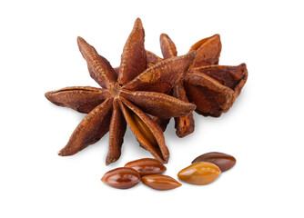 Anise or star anise, or badian, isolated on a white background.