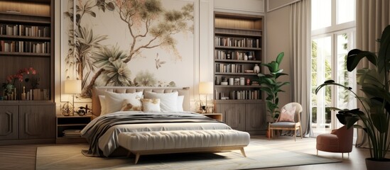 Bedroom interior with decorative pillows