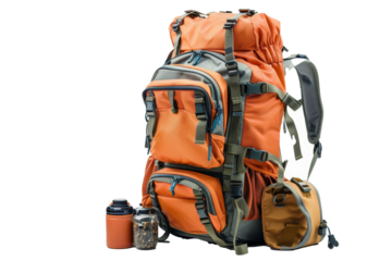 Tourist equipment backpack - isolated on white