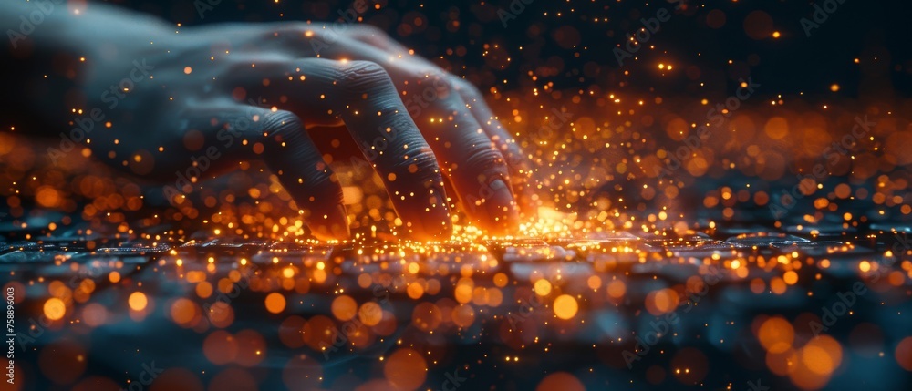Poster Using modern technology to develop a business strategy concept from a top view of a businessman using modern technology and digital layer effects