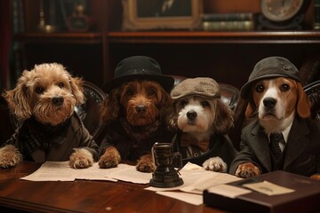A secret agency of spy dogs, thwarting evil plans with gadgets and cunning - obrazy, fototapety, plakaty