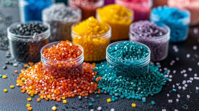 Polymeric dye. Plastic pellets. Colorant for plastics. Pigment in the granules.