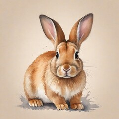 Fototapeta premium Watercolor rabbit illustration, light background, rabbit watercolor