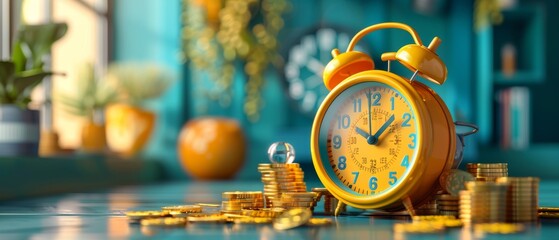 The concept of time is money. The tax time reminder. The concept of business investments, earnings and financial savings. The idea of fast money. Quick Loan. Illustrated illustration. 3D rendering. - obrazy, fototapety, plakaty