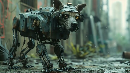 Naklejka premium A dystopian future where a dog resistance fights against robotic oppressors