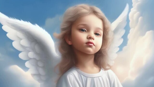 Angel baby face with wings, portrait of Christian character, Generative AI