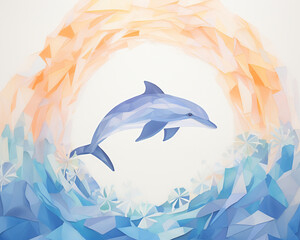 Fototapeta premium Close-up of a dolphin peeking through a large origami ring the picture of playful curiosity