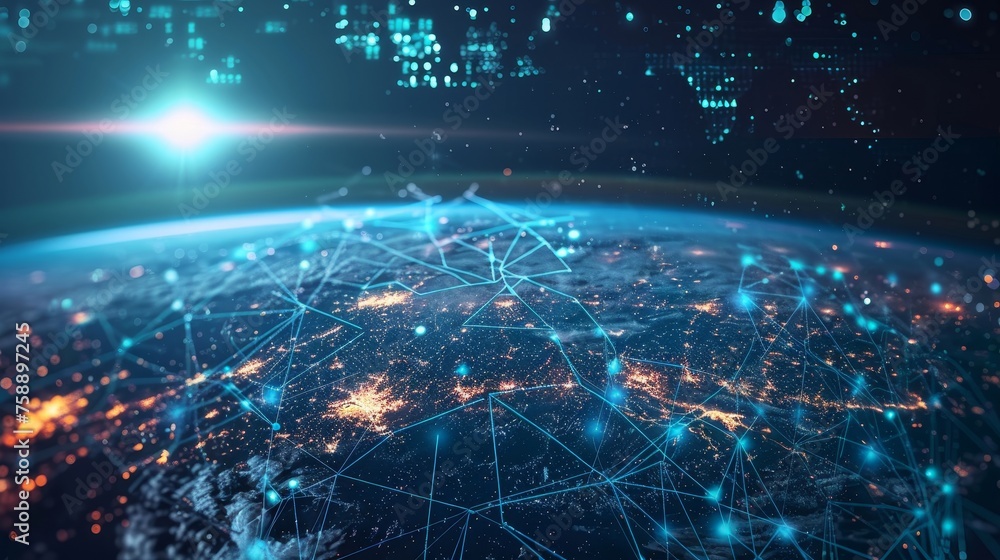 Poster Digital transformation concept in global communication networks.