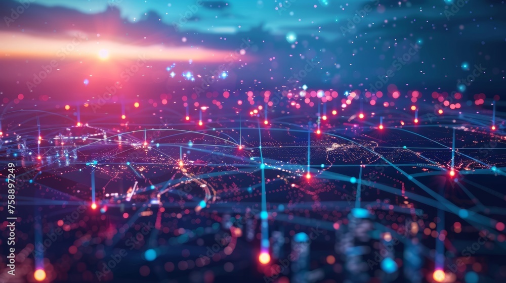 Poster Concept of global communication networks. Digital transformation.