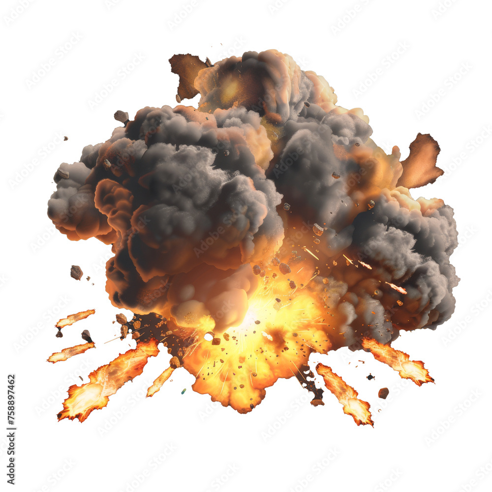 Poster explosion of bomb, rocket strike animation effect. sprite sheet of blast with flames and black smoke