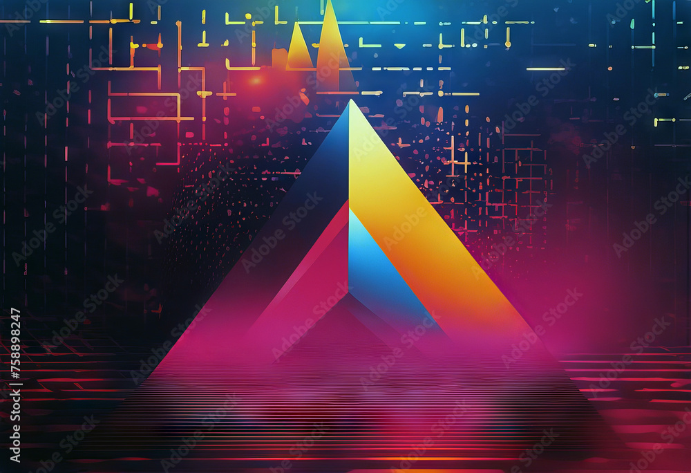 Poster triangular halftone texture retrowave vector geometric technology abstract background stock illustra