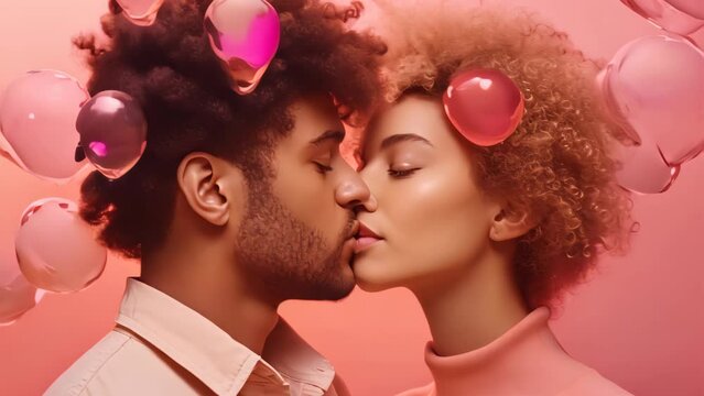 Retro style color of young couple kissing.