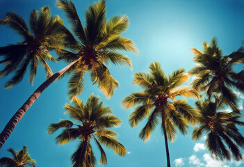 Summer background. Low angle view of tropical palm trees over clear blue sky stock photoPalm Tree Beach Summer Backgrounds Coconut Palm Tree