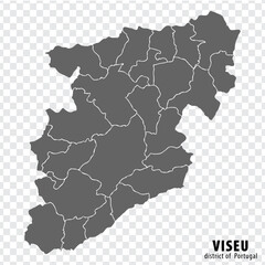 Map Viseu  District on transparent background. Viseu District  map with  municipalities in gray for your web site design, logo, app, UI. Portugal. EPS10. - obrazy, fototapety, plakaty