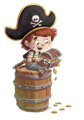 Pirate boy with treasure chest - 758899223