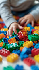child playing with lego blocks 