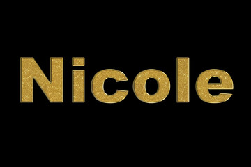 Female name . Gold 3D lettering on a black background. For use in graphics , web projects , flyers , business cards . 