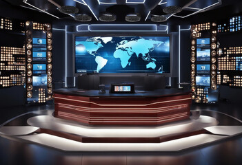 Virtual TV Studio News Set 28-2. 3d Rendering