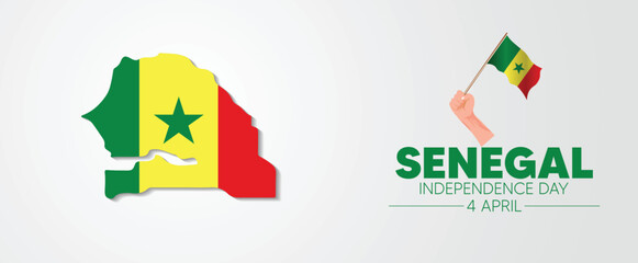 Senegal Independence Day 4 April flag map vector poster
