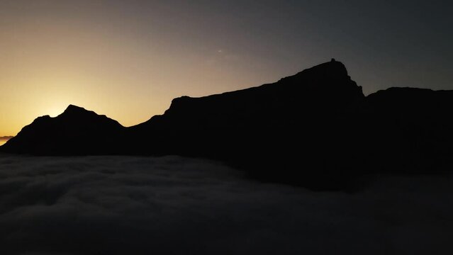 View of dramatic low cloud over Lions Head Mountain, Cape Town, South Africa.