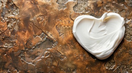 Firming white skincare cream in a heart shape on a robust bronze background