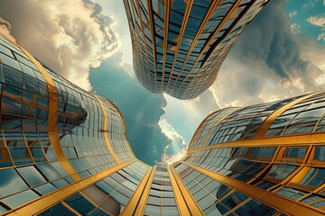 Digital manipulation of architectural photography to distort and warp buildings into surreal and abstract forms - obrazy, fototapety, plakaty