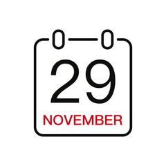 November 29 date on the calendar, vector line stroke icon for user interface. Calendar with date, vector illustration.