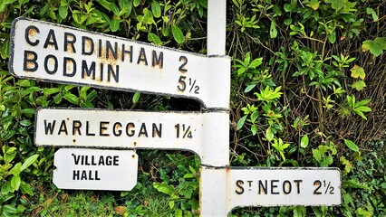 A signpost of places in Cornwall