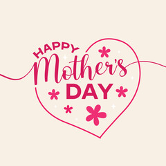 Obraz premium Happy Mothers Day vector typography illustration with floral elements. Mothe Hand drawn lettering, poster, banner, greeting card. Mother's Day lettering and pink flower on white background.