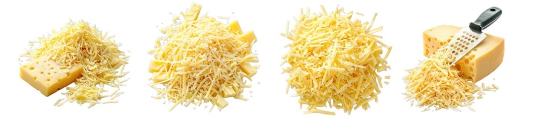Collection of PNG. Grated cheese isolated on a transparent background. - obrazy, fototapety, plakaty