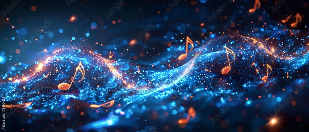 Poster designed for use in music applications and websites, this digital vector notes icon represents music