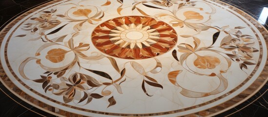 Marble Inlay Floor Design with Rounded Floral Pattern