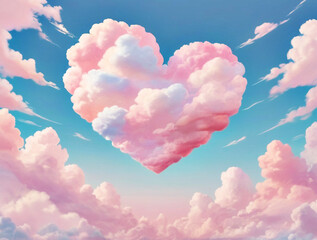 Clouds in the sky in the shape of white and pink hearts, love concept Valentine's day heart, sky, blue, nature, clouds, love, background, shape, love, outdoor, weather, day, romantic.