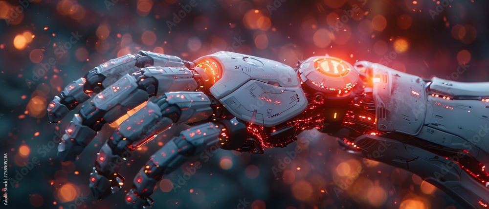 Aufkleber A man uses tools AI and AI technology and smart robot science to access information and data via an online network with a futuristic and global view.
